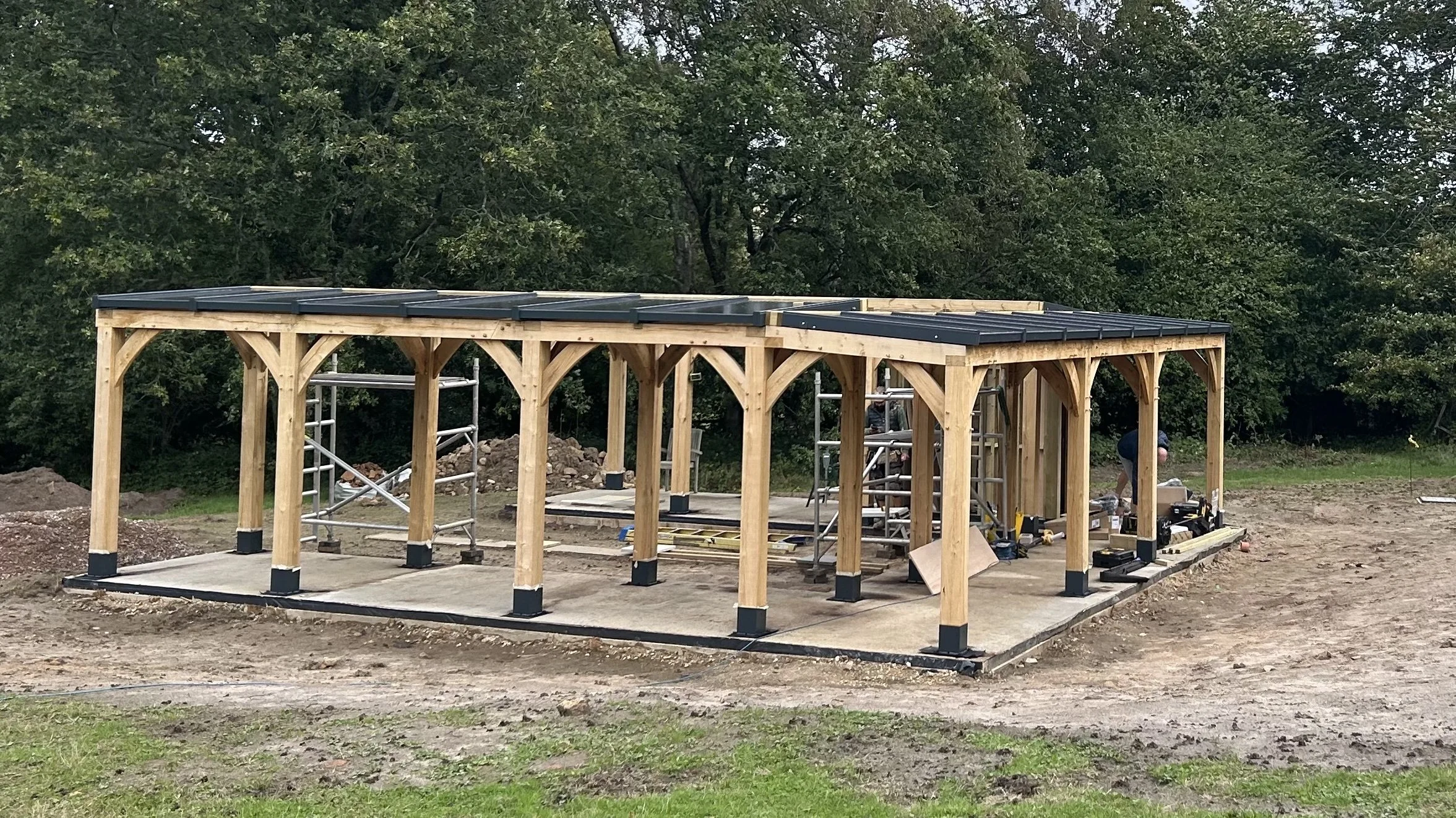 Authentic Oak Pergola Structure with 18 Integrated Solar Panels by Affordable Power